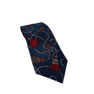 Celine Paris Vintage Silk Navy Blue Rope and Tassel Tie